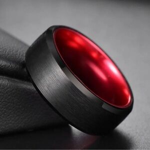 Men's 10mm Black Stainless Steel Ring, Two Tone Brushed Ring